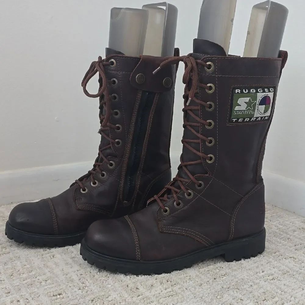 STARTER | Rugged Terrain Leather  Brown Lace-Up Boots 1990's